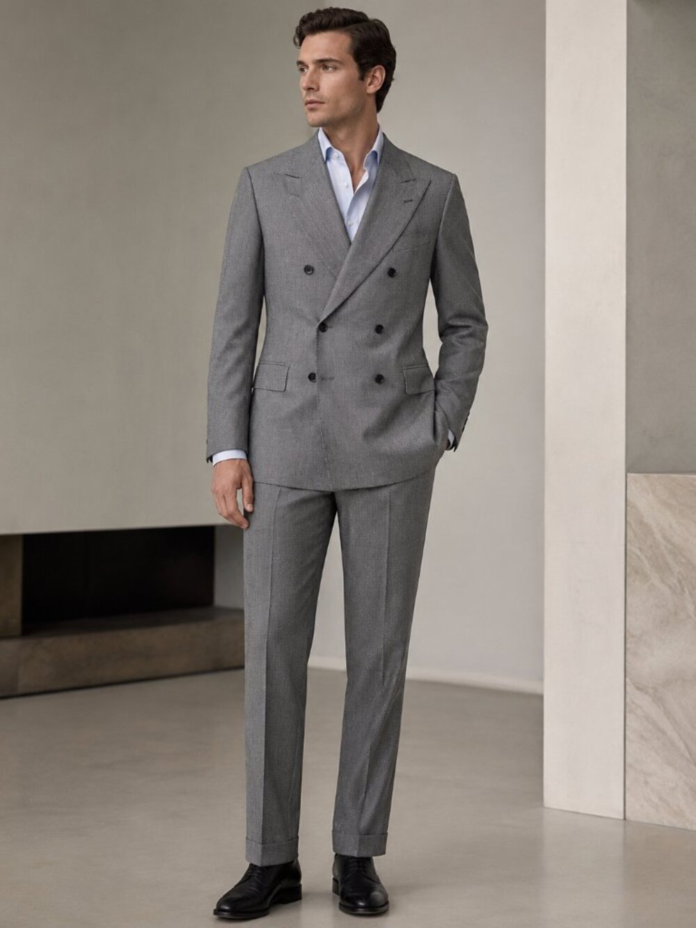 Reveres 1949 Grey VBC Wool Double Breasted Suit
